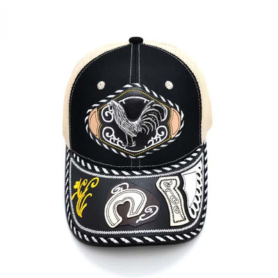 Black 3d Metal Decor Ethnic Mexican Beige Mesh Truck Hat (Pre-Sale)