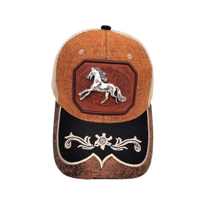 Silver 3d Metal Horse Decor Westerm Embroidery Mesh Truck Hat (Pre-Sale)