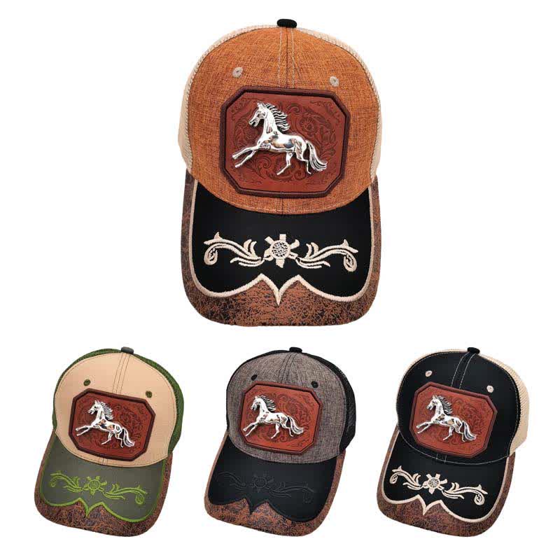 Silver 3d Metal Horse Decor Westerm Embroidery Mesh Truck Hat (Pre-Sale)