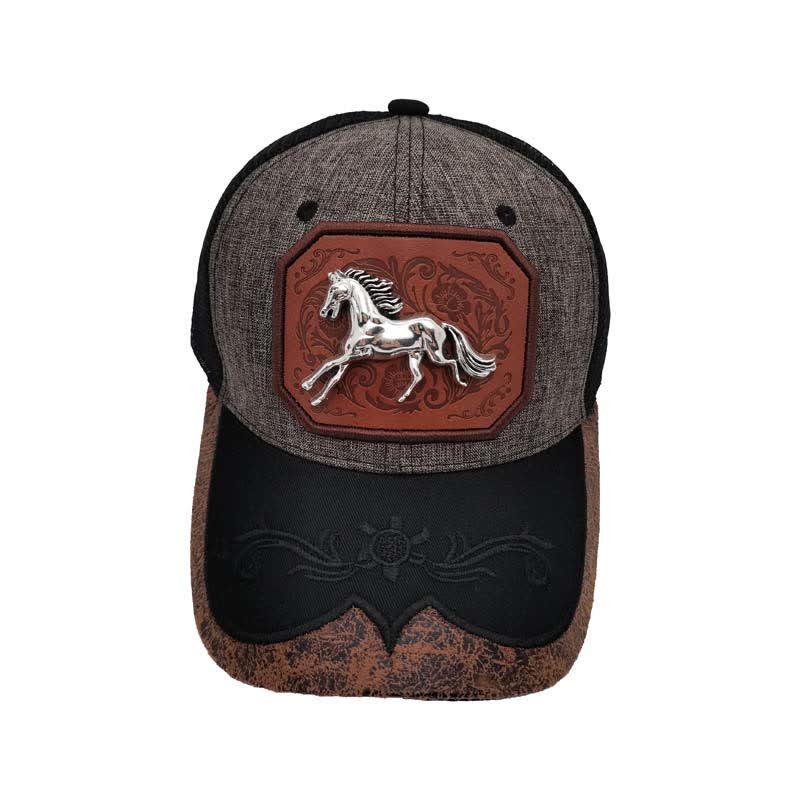 Silver 3d Metal Horse Decor Westerm Embroidery Mesh Truck Hat (Pre-Sale)