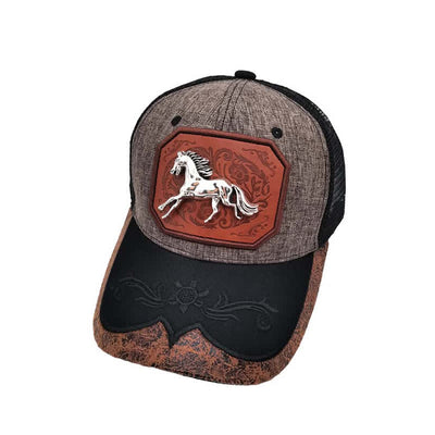 Silver 3d Metal Horse Decor Westerm Embroidery Mesh Truck Hat (Pre-Sale)