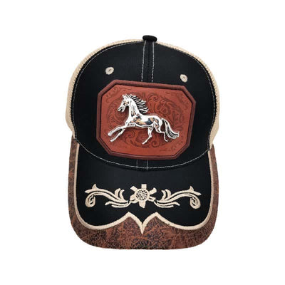 Silver 3d Metal Horse Decor Westerm Embroidery Mesh Truck Hat (Pre-Sale)