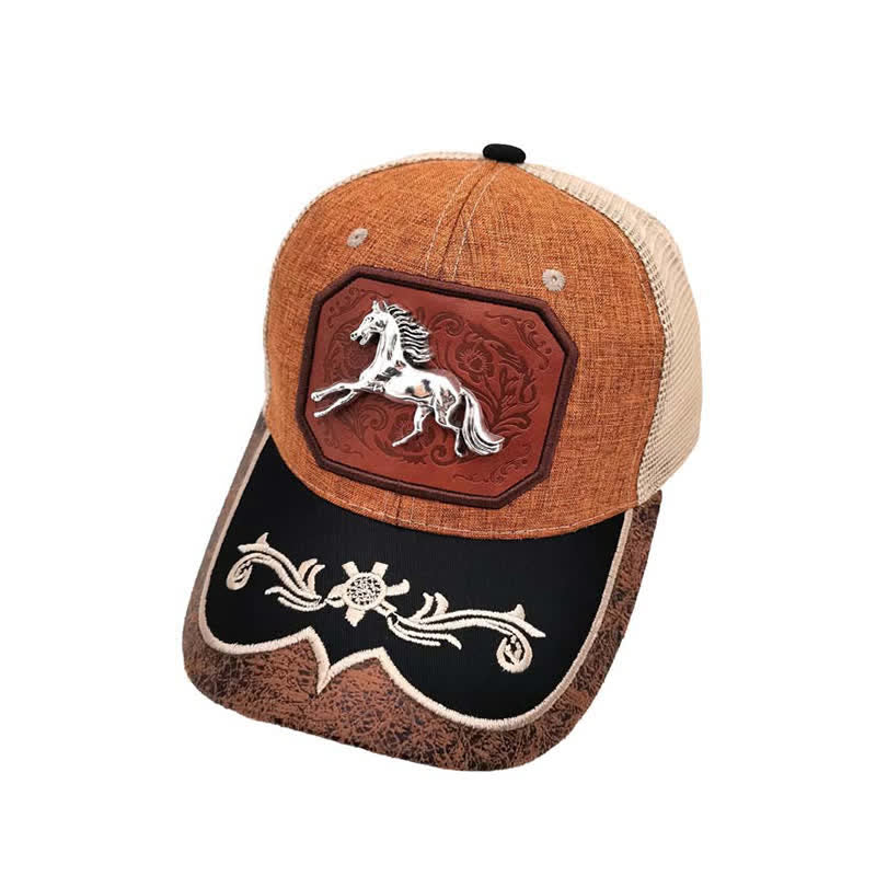 Silver 3d Metal Horse Decor Westerm Embroidery Mesh Truck Hat (Pre-Sale)