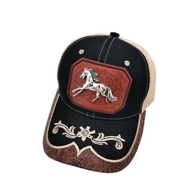 Silver 3d Metal Horse Decor Westerm Embroidery Mesh Truck Hat (Pre-Sale)