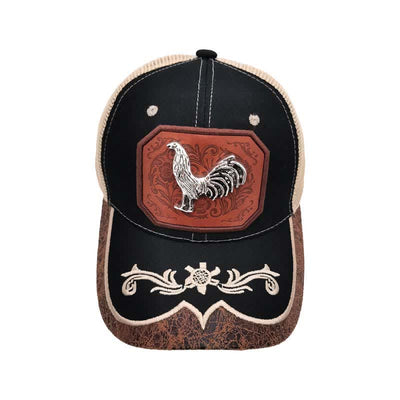 Silver 3d Metal Rooster Decor Westerm Embroidery Mesh Truck Hat (Pre-Sale)