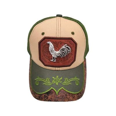 Silver 3d Metal Rooster Decor Westerm Embroidery Mesh Truck Hat (Pre-Sale)