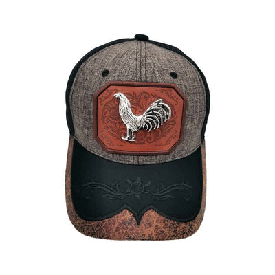 Silver 3d Metal Rooster Decor Westerm Embroidery Mesh Truck Hat (Pre-Sale)