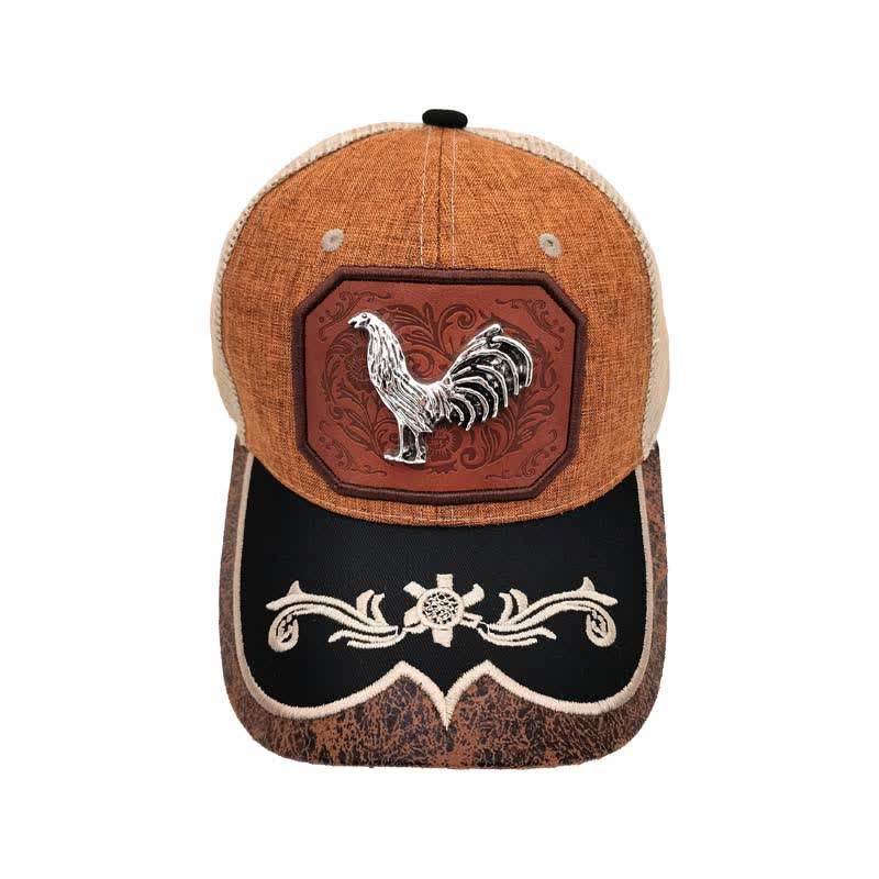 Silver 3d Metal Rooster Decor Westerm Embroidery Mesh Truck Hat (Pre-Sale)