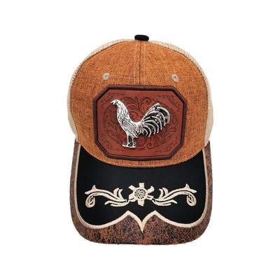 Silver 3d Metal Rooster Decor Westerm Embroidery Mesh Truck Hat (Pre-Sale)