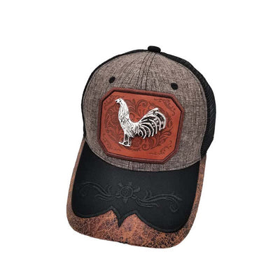 Silver 3d Metal Rooster Decor Westerm Embroidery Mesh Truck Hat (Pre-Sale)