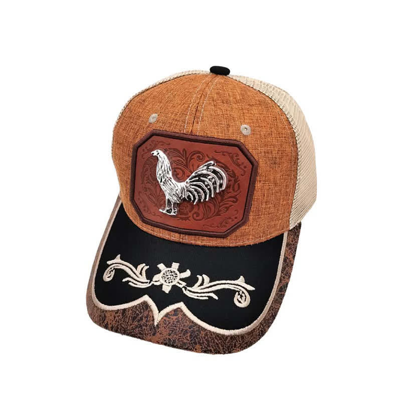 Silver 3d Metal Rooster Decor Westerm Embroidery Mesh Truck Hat (Pre-Sale)