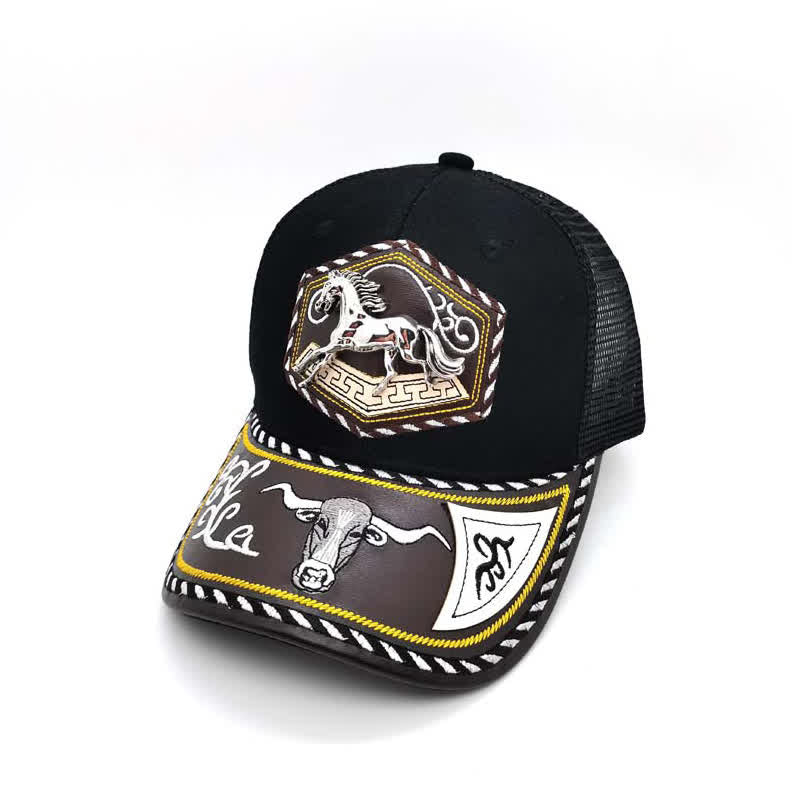 Silver 3d Metal Decor Westerm Embroidery Black Mesh Truck Hat (Pre-Sale)