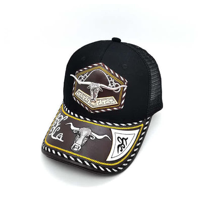 Silver 3d Metal Decor Westerm Embroidery Black Mesh Truck Hat (Pre-Sale)