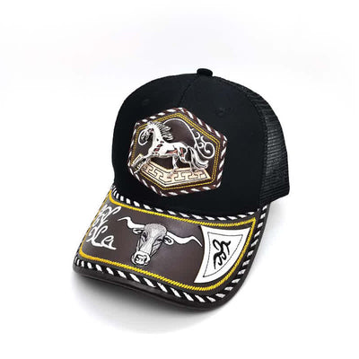 Silver 3d Metal Decor Westerm Embroidery Black Mesh Truck Hat (Pre-Sale)