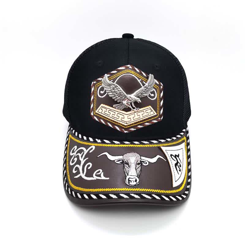 Silver 3d Metal Decor Westerm Embroidery Black Mesh Truck Hat (Pre-Sale)
