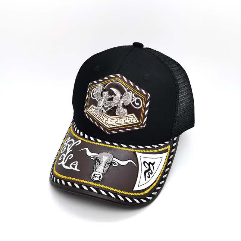 Silver 3d Metal Decor Westerm Embroidery Black Mesh Truck Hat (Pre-Sale)