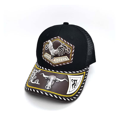 Silver 3d Metal Decor Westerm Embroidery Black Mesh Truck Hat (Pre-Sale)