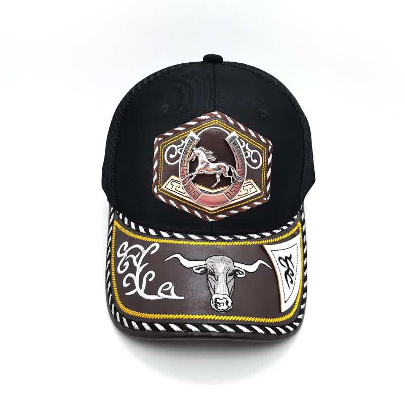 Silver 3d Metal Decor Westerm Embroidery Black Mesh Truck Hat (Pre-Sale)