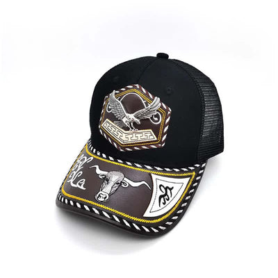 Silver 3d Metal Decor Westerm Embroidery Black Mesh Truck Hat (Pre-Sale)