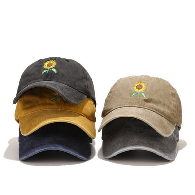 Sunflower Embroidery Floral Adjustable Baseball Cap