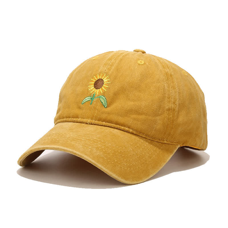 Sunflower Embroidery Floral Adjustable Baseball Cap