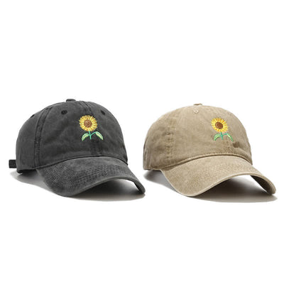 Sunflower Embroidery Floral Adjustable Baseball Cap