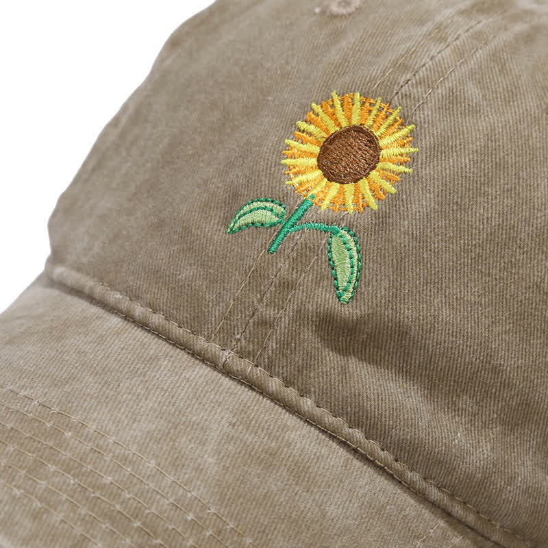 Sunflower Embroidery Floral Adjustable Baseball Cap