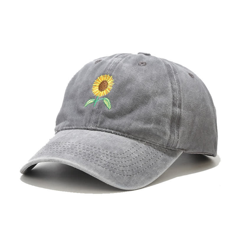 Sunflower Embroidery Floral Adjustable Baseball Cap