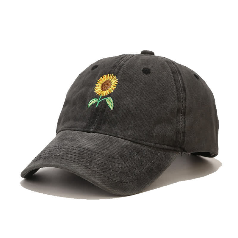 Sunflower Embroidery Floral Adjustable Baseball Cap