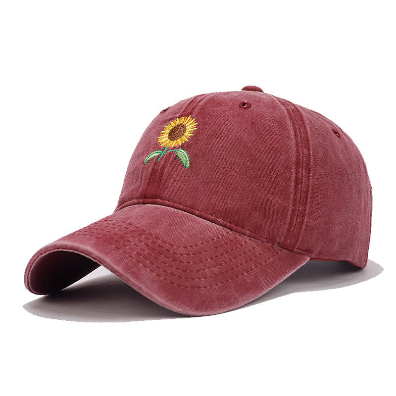 Sunflower Embroidery Floral Adjustable Baseball Cap