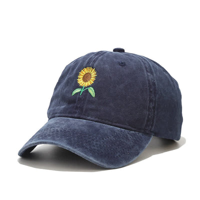 Sunflower Embroidery Floral Adjustable Baseball Cap
