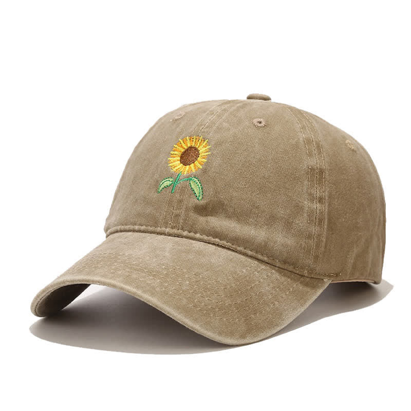 Sunflower Embroidery Floral Adjustable Baseball Cap