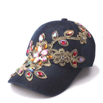 Sequin Flower Crystal Embroidery Floral Adjustable Baseball Cap