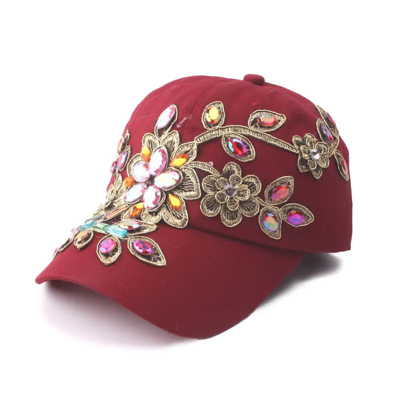 Sequin Flower Crystal Embroidery Floral Adjustable Baseball Cap