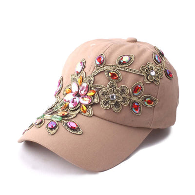 Sequin Flower Crystal Embroidery Floral Adjustable Baseball Cap
