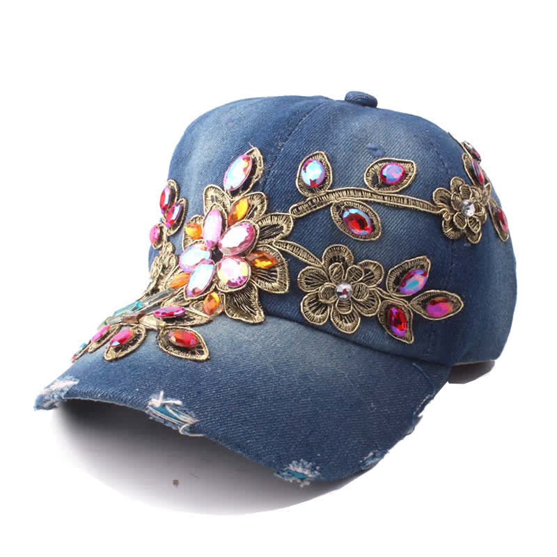 Sequin Flower Crystal Embroidery Floral Adjustable Baseball Cap