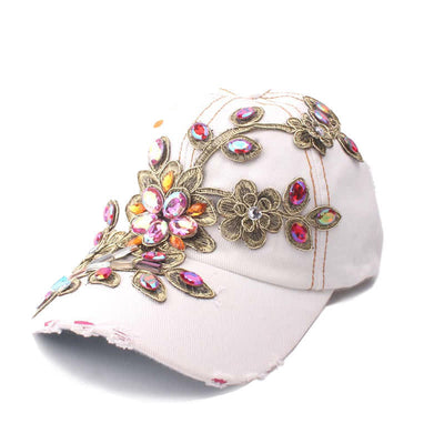 Sequin Flower Crystal Embroidery Floral Adjustable Baseball Cap