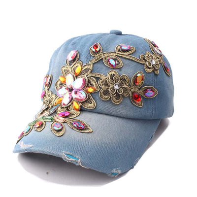 Sequin Flower Crystal Embroidery Floral Adjustable Baseball Cap