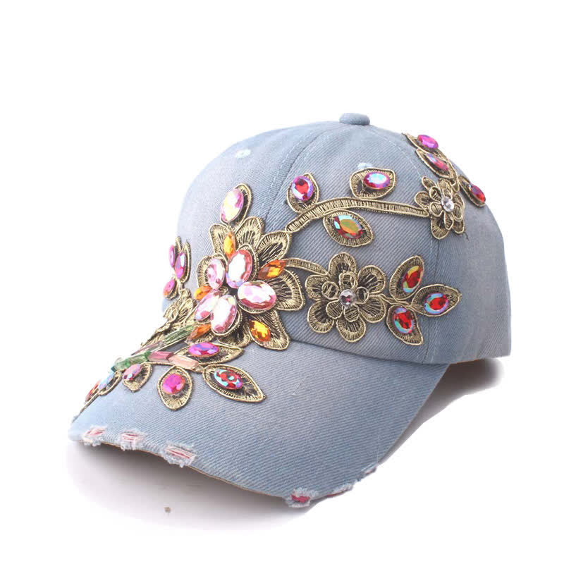 Sequin Flower Crystal Embroidery Floral Adjustable Baseball Cap
