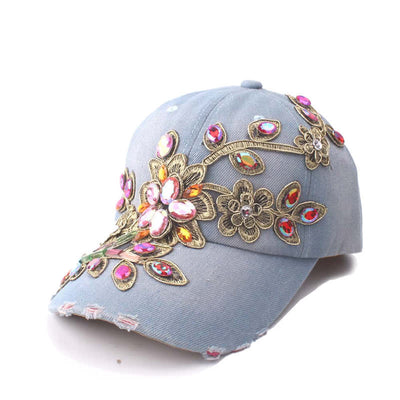 Sequin Flower Crystal Embroidery Floral Adjustable Baseball Cap