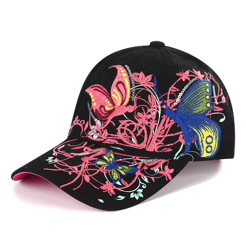 Butterfly Embroidery Floral Adjustable Baseball Cap