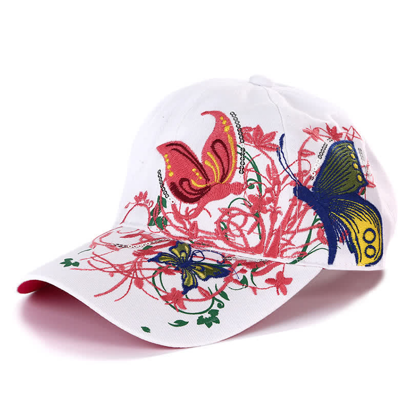 Butterfly Embroidery Floral Adjustable Baseball Cap