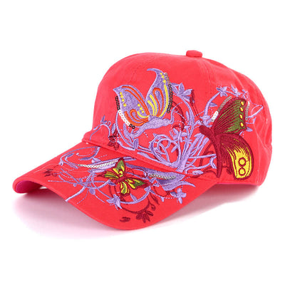Butterfly Embroidery Floral Adjustable Baseball Cap