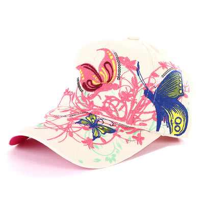 Butterfly Embroidery Floral Adjustable Baseball Cap