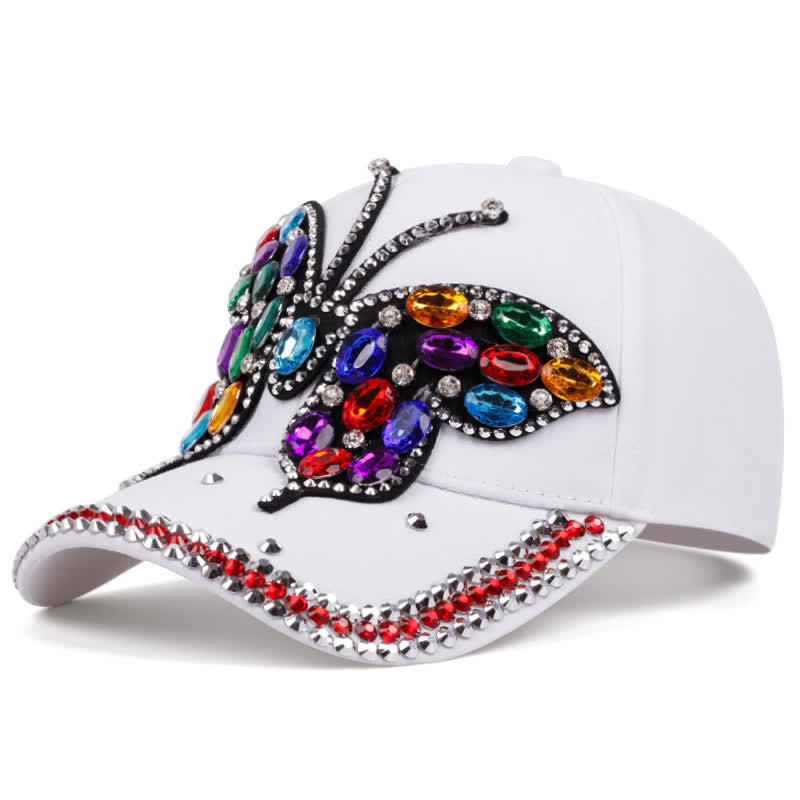 Sparkling Rhinestone Butterfly Adjustable Baseball Cap