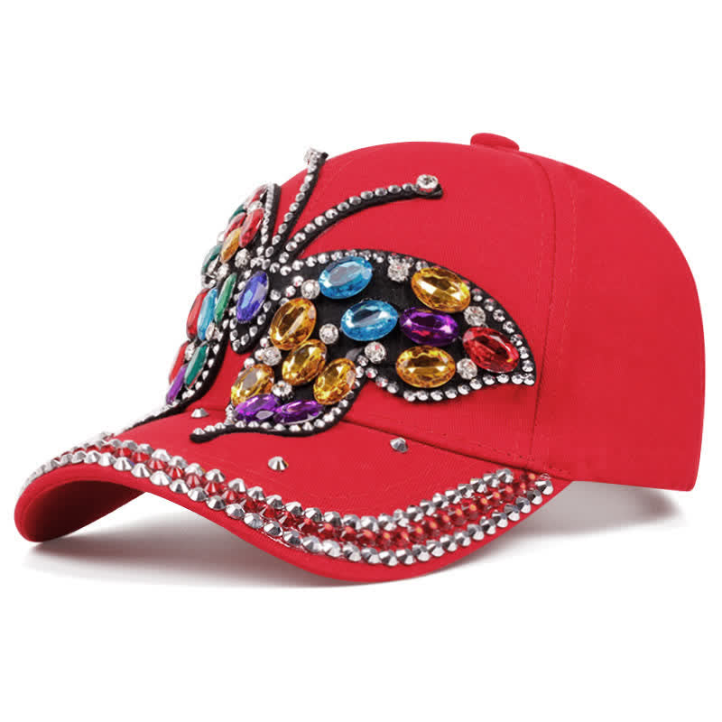 Sparkling Rhinestone Butterfly Adjustable Baseball Cap