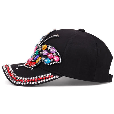 Sparkling Rhinestone Butterfly Adjustable Baseball Cap