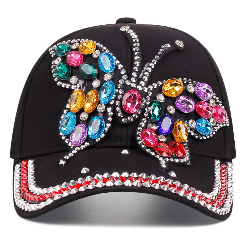 Sparkling Rhinestone Butterfly Adjustable Baseball Cap