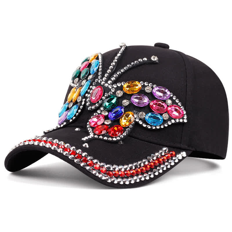 Sparkling Rhinestone Butterfly Adjustable Baseball Cap
