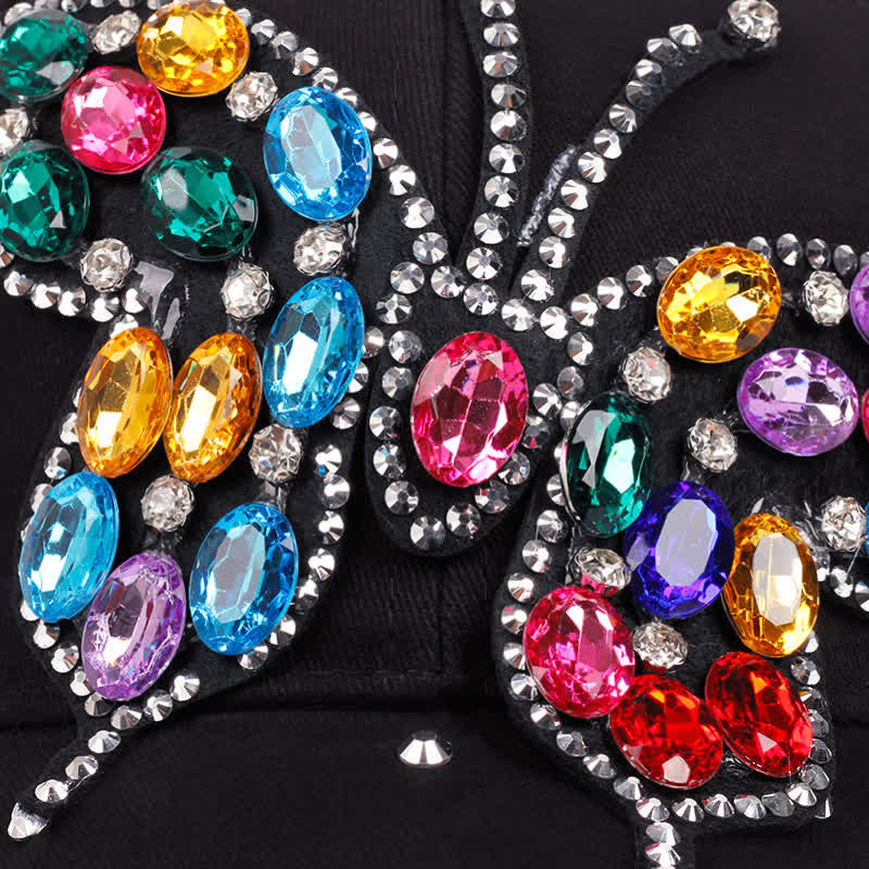 Sparkling Rhinestone Butterfly Adjustable Baseball Cap